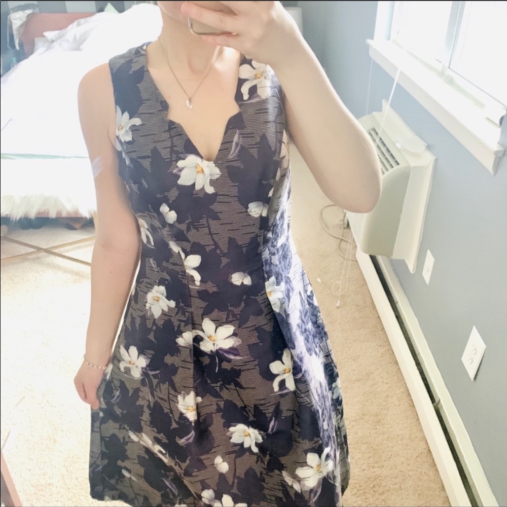 Eva Franco floral navy v neck fit & flare dress